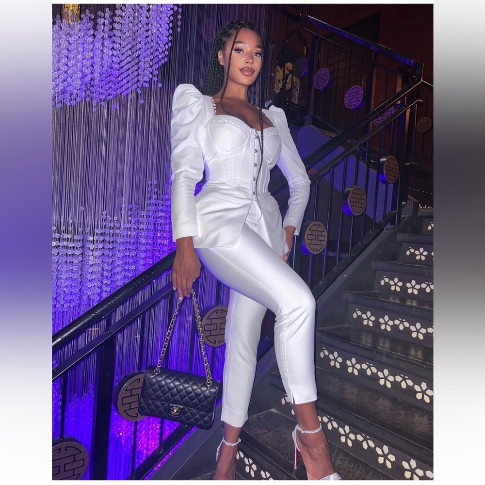 NEW SEASON  Lavish Alice rouleau loop detail corset jacket  in white